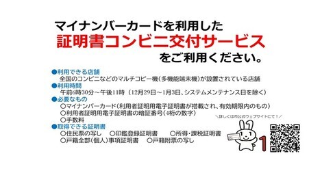 マイナンバーカードを利用した証明書のコンビニ交付サービスをご利用ください！