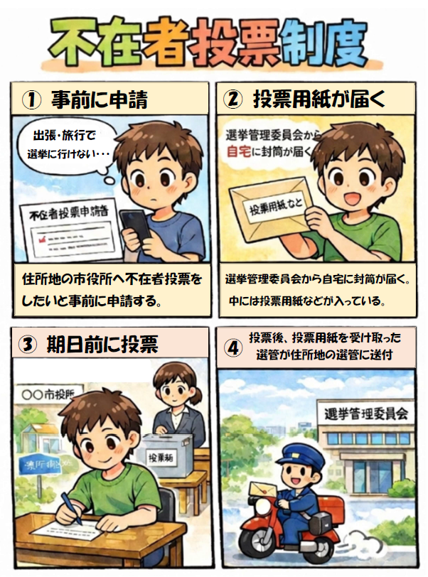 不在者投票(四コマ漫画)